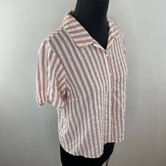 Velvet by Graham & Spencer Pink & White Striped Button-Up Short Sleeve Shirt S - Picture 3 of 6